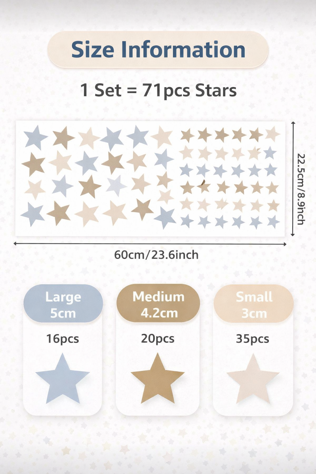 Star Pattern Wall Sticker – Self-Adhesive Kids Bedroom Wall Decal (22.5 × 60 cm)