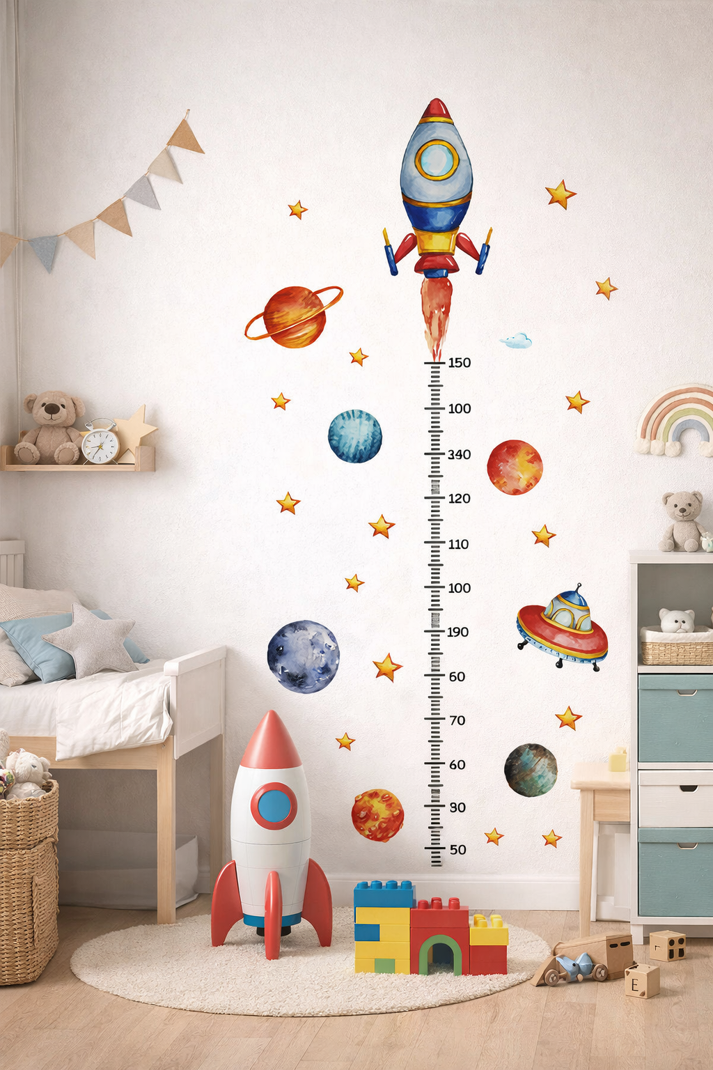 Space Rocket Growth Chart Wall Sticker – Kids Height Measure Space Theme Decor