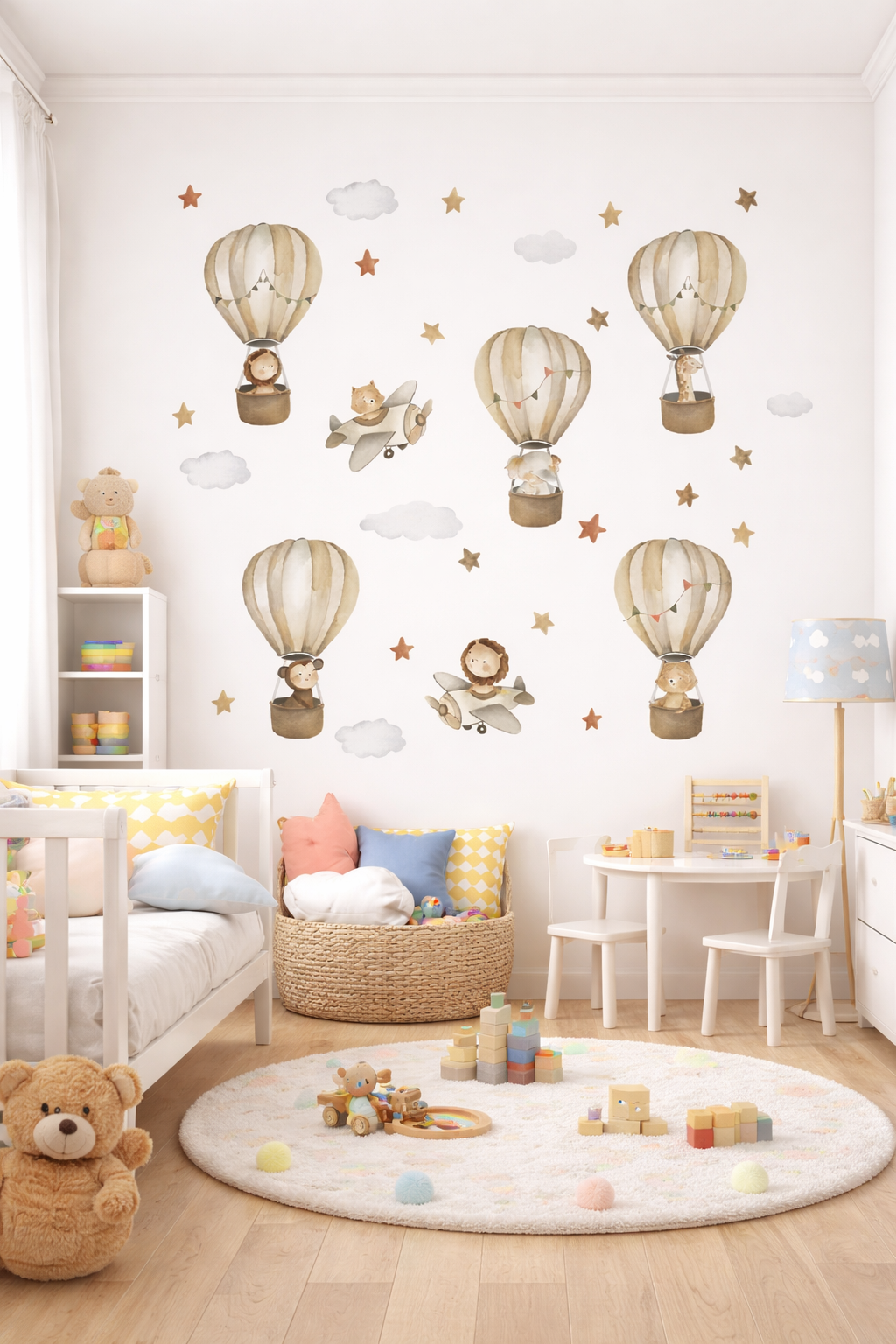 Cartoon Bear Hot Air Balloon Wall Stickers – Nursery and Kids Room Decor