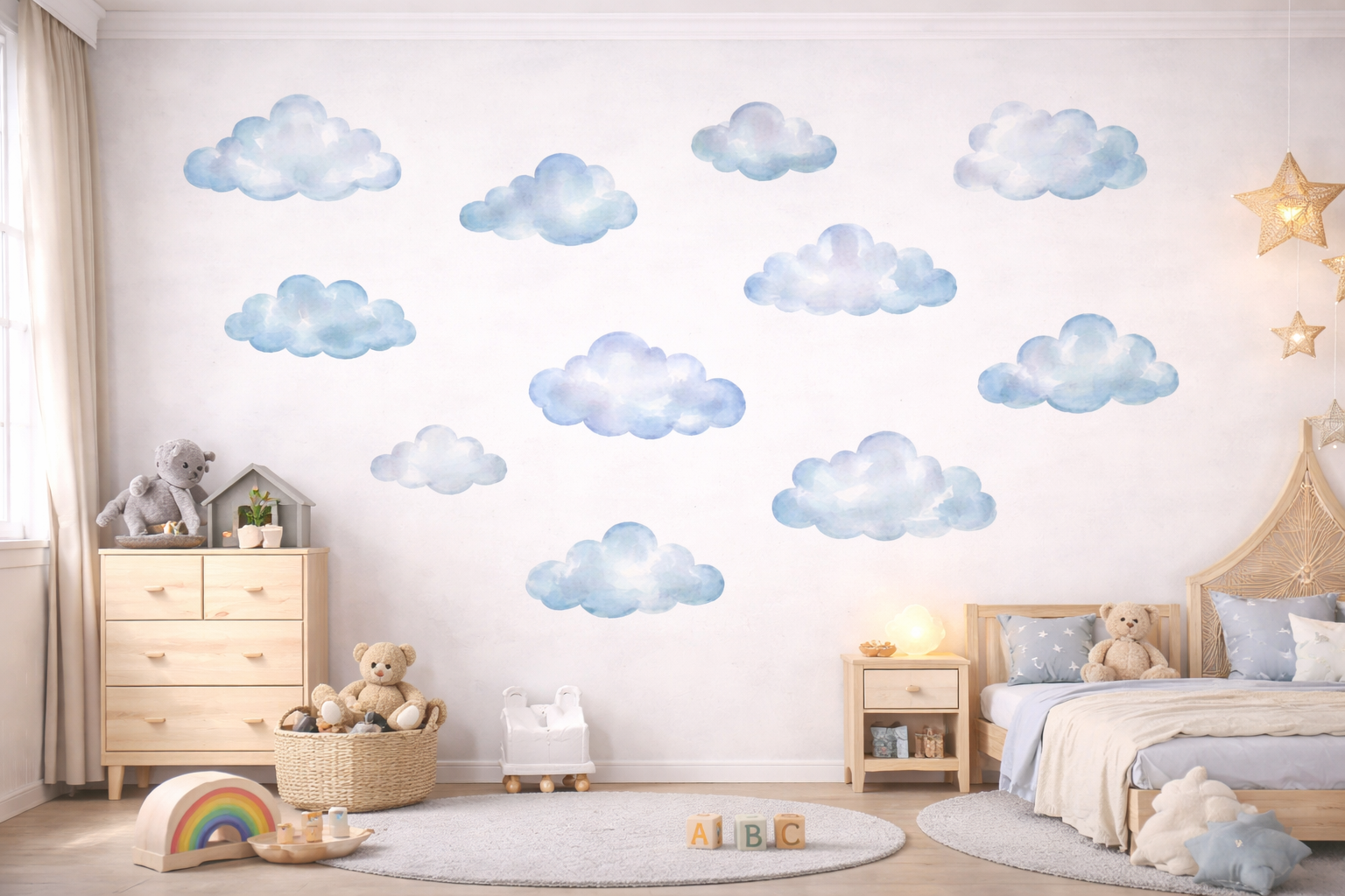 Blue Cloud Wall Stickers – Cartoon PVC Decor for Kids Room