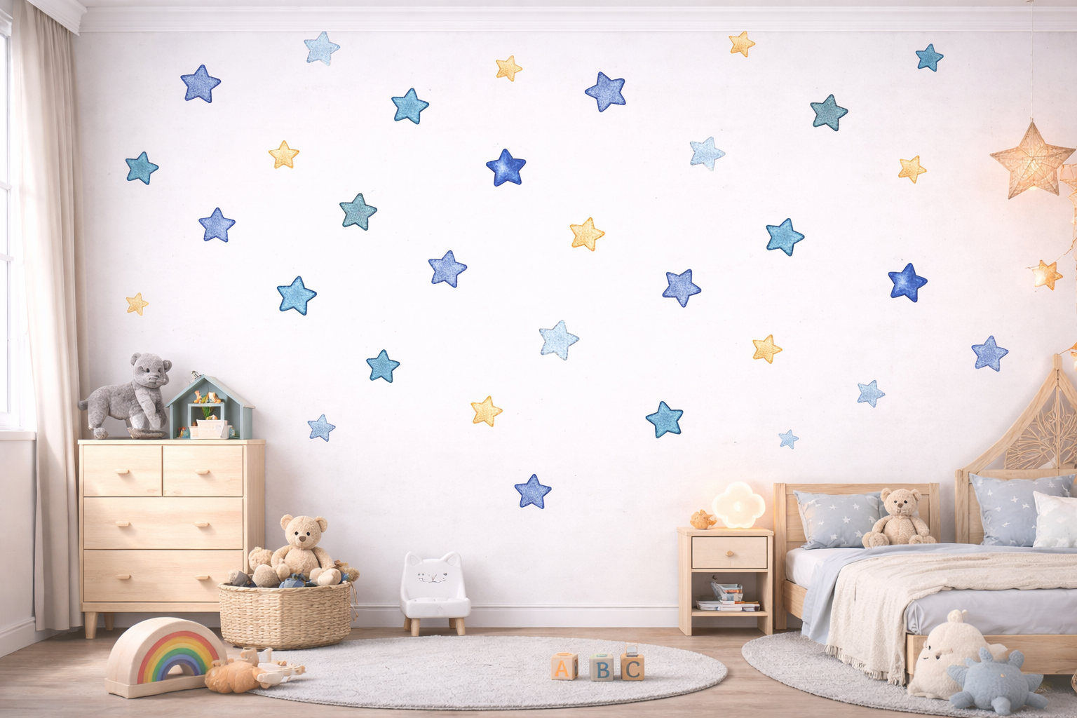 Creative Blue and Yellow Star Wall Stickers – Bedroom and Ceiling Home Decor
