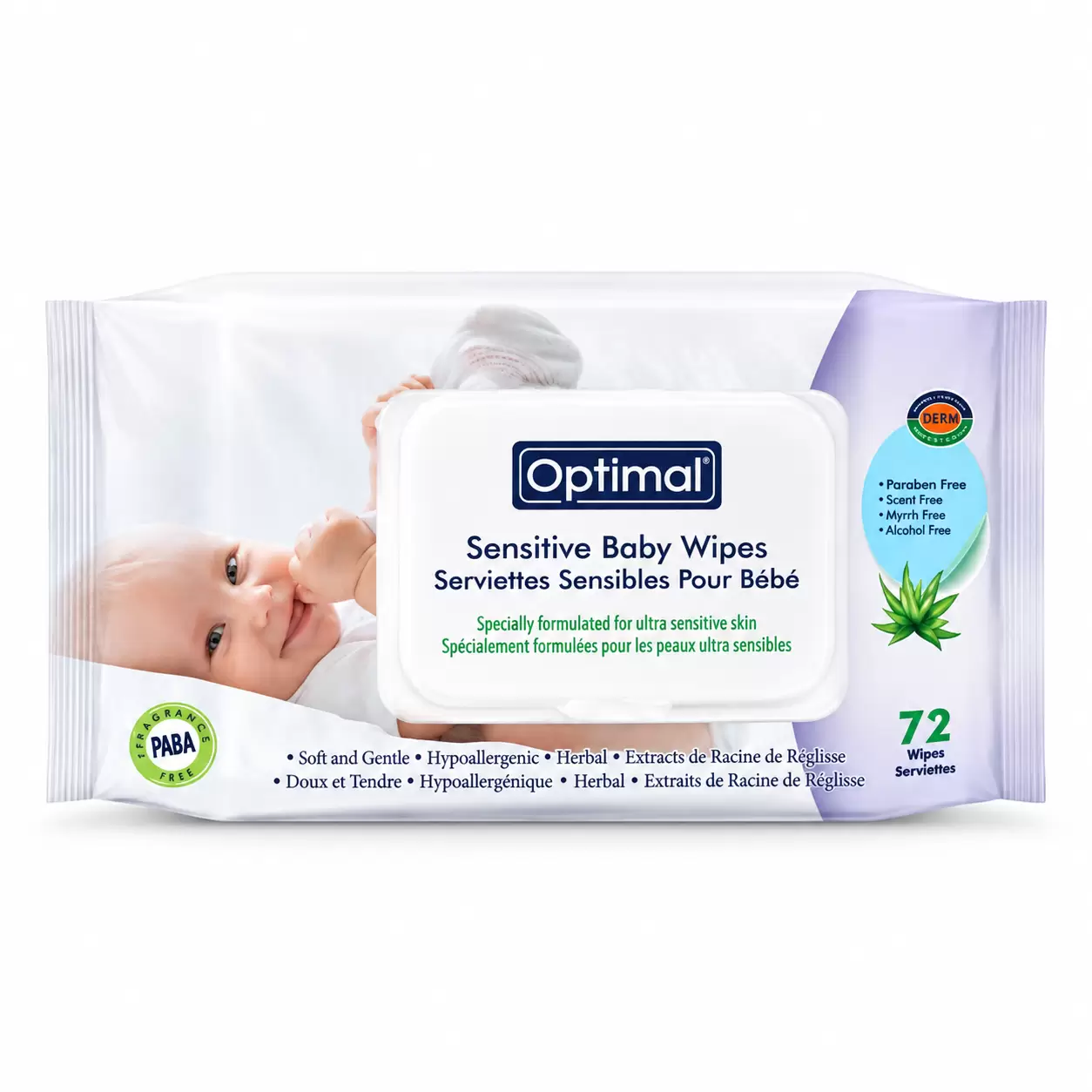 Optimal Sensitive Baby Wipes Herbal With Lid – 72 Wipes