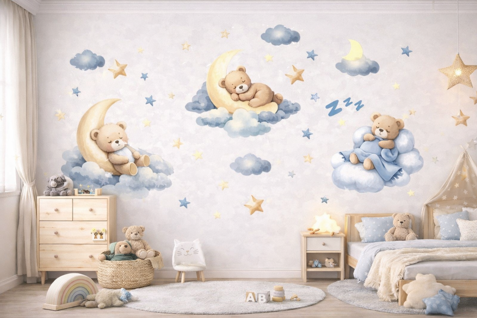 Sleeping Bear Moon Wall Stickers – Cute Nursery and Baby Room Decor
